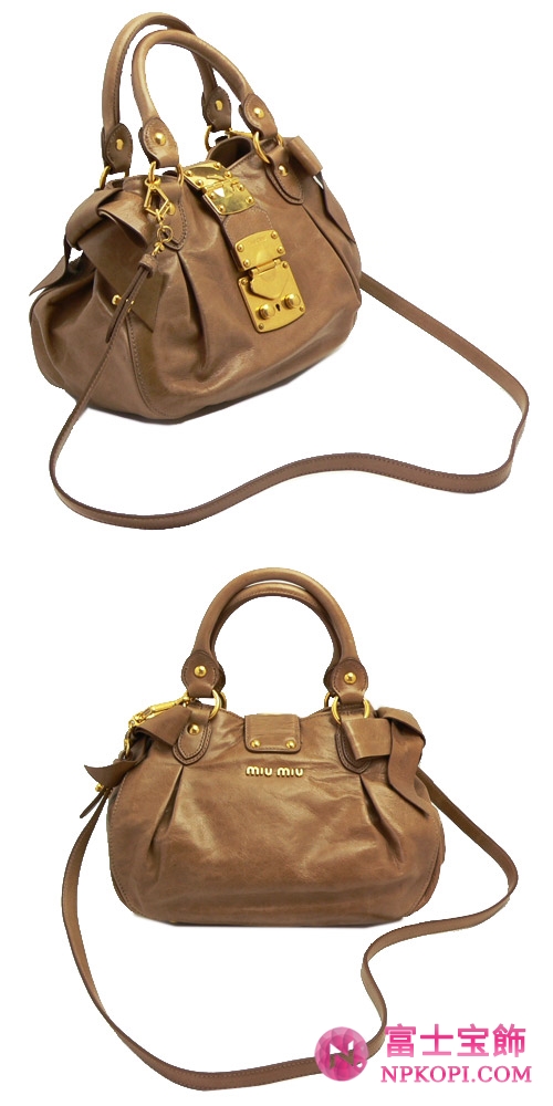 MIUMIU ミュウミュウ ななめがけバッグ レディース  2Way ヴィンテージ調 レザー リボン カンネラブラウン RN0686 VITELLO LUX CANNELLA